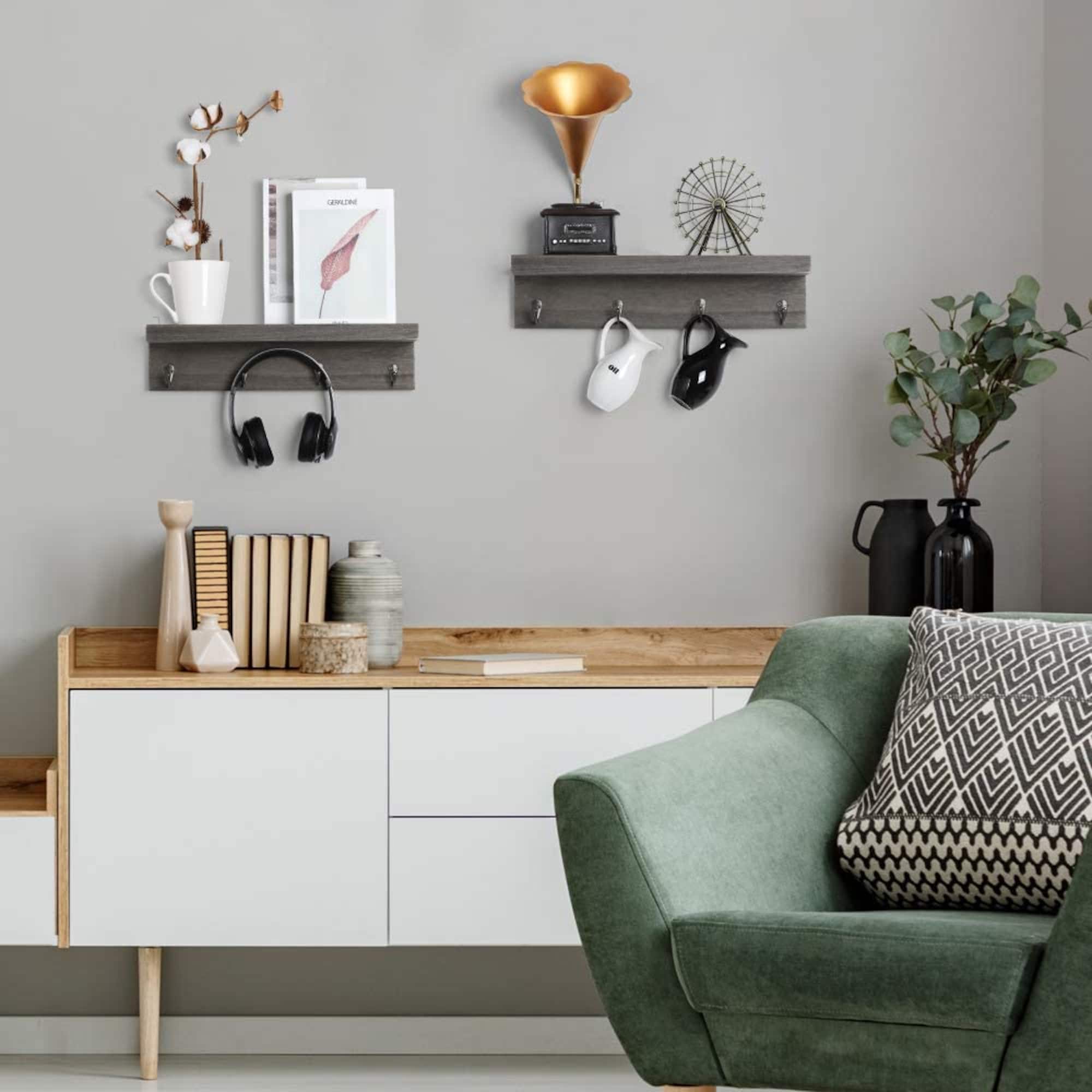 NEX™ 16" Rustic Gray Modern Wall-Mounted 4-Hook Coat Racks, 2ct.